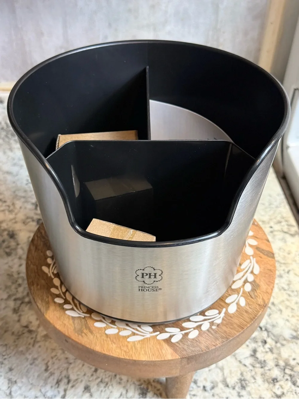 Princess House Stainless Steel Utensil Caddy with Black Interior